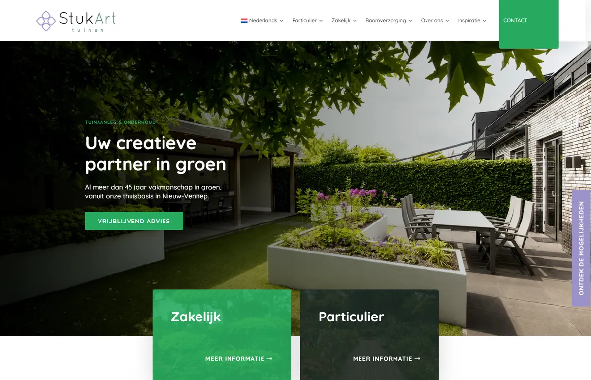 De website van StukArt Tuinen